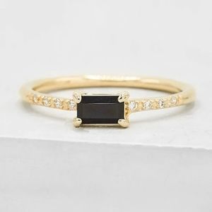 925 Sterling Silver Yellow Gold Black Zircon Minim
